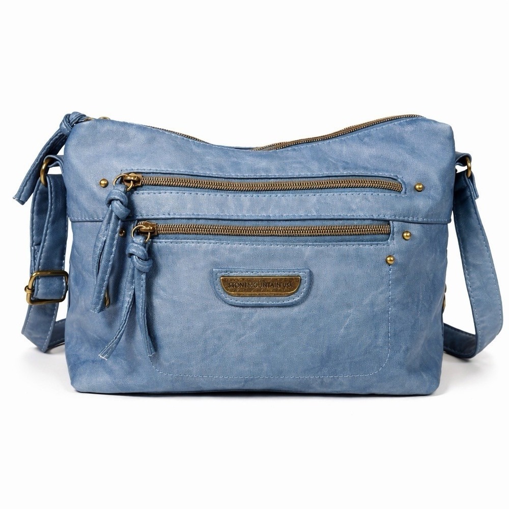 Stone Mountain Smokey Irene Crossbody Hobo Bag Blue Multi Zip Organizer Purse